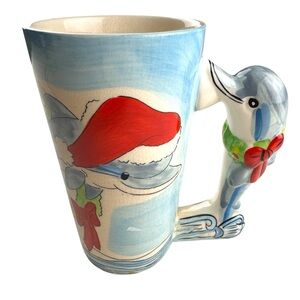 Holiday Dolphin Mug with Santa Hat Red Blue